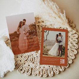 Kalligrafisches Foto Burnt Orange QR Code Hochzeit Einladung
