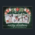 Kalligrafisches Grünes Holz 3 Foto Aquarellfarben Postkarte<br><div class="desc">Moderne Elegante Kalligraphie Script,  Watercolor Winter Floral,  String Lights Couple 3 Foto Merry Christmas Postcard beinhaltet Aquarelltaschen,  Rosen,  Heilige Beeren,  Kiefernfüße und botanisches Grün. Rustikales Land grünes Holz.</div>