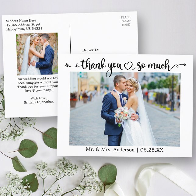 Kalligrafisches Herz Hochzeit danke Ihnen so viel  Postkarte (Customize to change your personalized text size or text style.)
