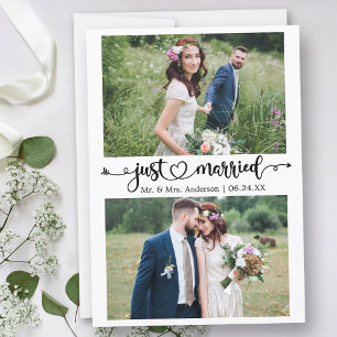 Kalligrafisches Herz nur verheiratet 2 Foto Hochze Ankündigung