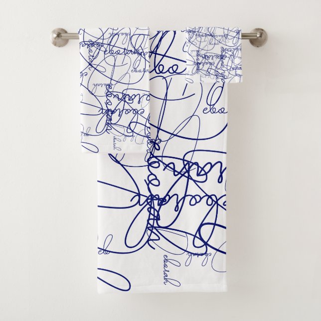 Kalligrafisches Muster der blauen Signaturen Badhandtuch Set (Insitu)