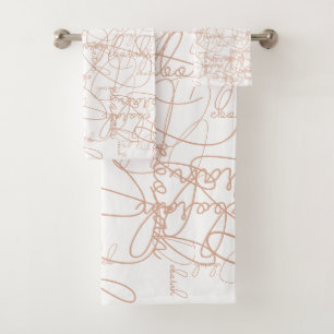 Kalligrafisches Muster Dusty Rose Signature Badhandtuch Set