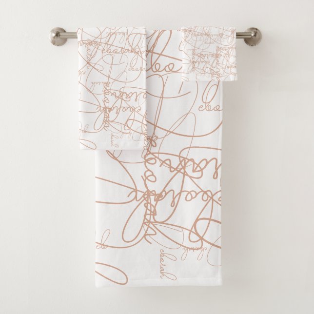 Kalligrafisches Muster Dusty Rose Signature Badhandtuch Set (Insitu)