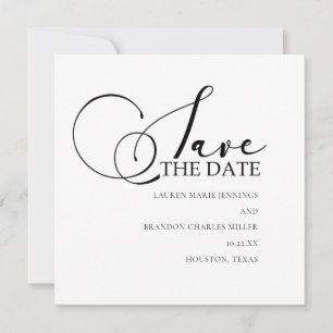 Kalligrafisches Schwarz-weißes Hochzeitsszenario-F Save The Date
