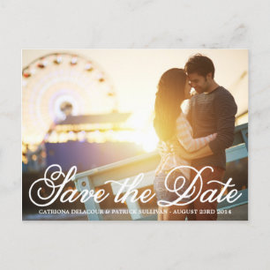 Kalligrafisches Skript-Foto Save the Date Postkart Ankündigungspostkarte