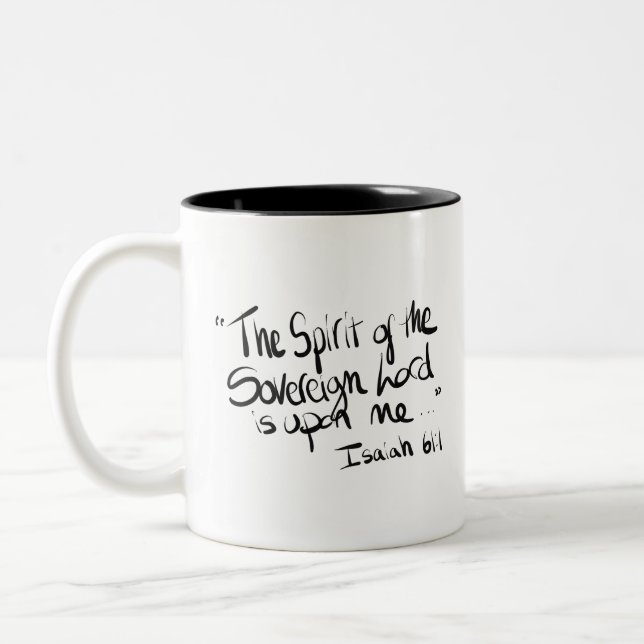 Kalligraphie Biokunst Zitat "Geist ..." Zweifarbige Tasse (Links)