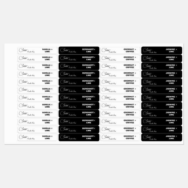 Kalligraphie-dünne schwarz-weiße Kerze-Label Etiketten (Blatt)