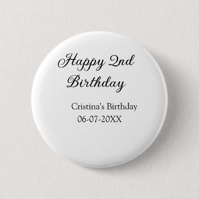 Kalligraphie einfach minimale glückliche 2. Geburt Button (Vorderseite)