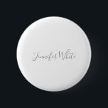 Kalligraphie Elegant Bold Retro Grau Weißer Name Button<br><div class="desc">Erleben Sie dieses moderne, elegante Design. Diese Vorlage kann an alle beruflichen Beruf angepasst werden.</div>