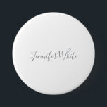 Kalligraphie Elegant Bold Retro Grau Weißer Name Button<br><div class="desc">Erleben Sie dieses moderne, elegante Design. Diese Vorlage kann an alle beruflichen Beruf angepasst werden.</div>