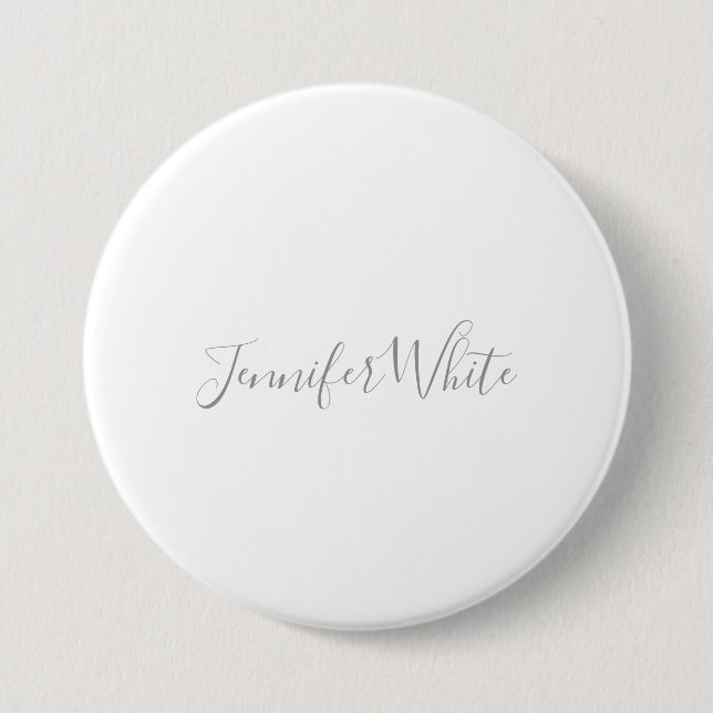 Kalligraphie Elegant Bold Retro Grau Weißer Name Button (Vorderseite)