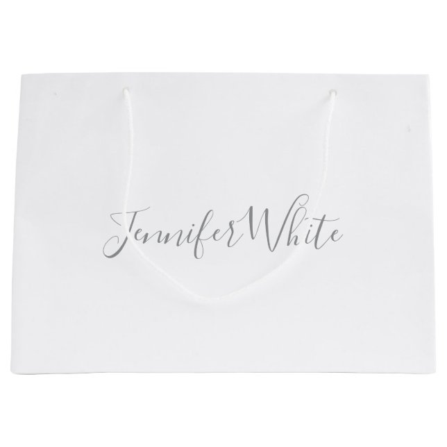 Kalligraphie Elegant Bold Retro Grau Weißer Name Große Geschenktüte (Vorderseite)