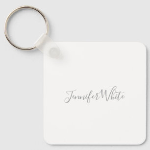 Kalligraphie Elegant Bold Retro Grau Weißer Name Schlüsselanhänger