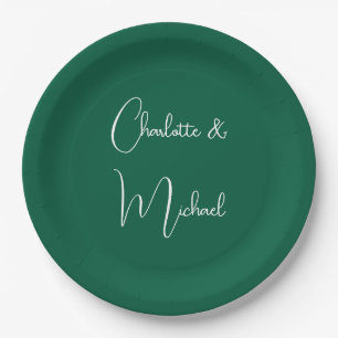 Kalligraphie Elegant Green Schlicht Simple Names Pappteller