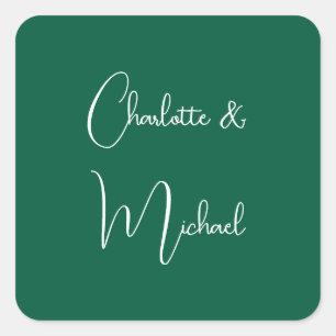 Kalligraphie Elegant Green Schlicht Simple Names Quadratischer Aufkleber