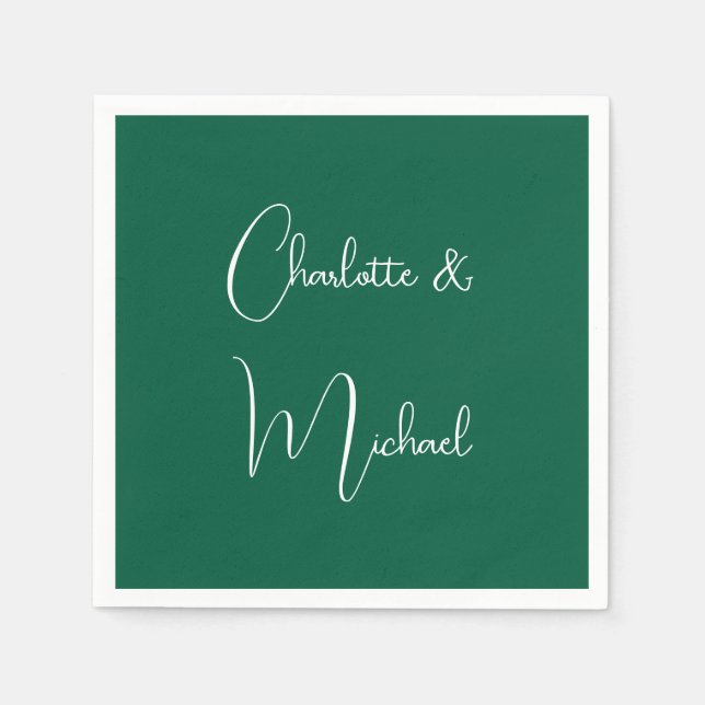 Kalligraphie Elegant Green Schlicht Simple Names Serviette (Vorderseite)