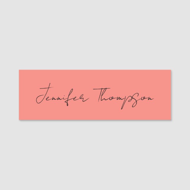 Kalligraphie Eleganto Coral Pink Schlicht Einfache Namensschild (Vorderseite)