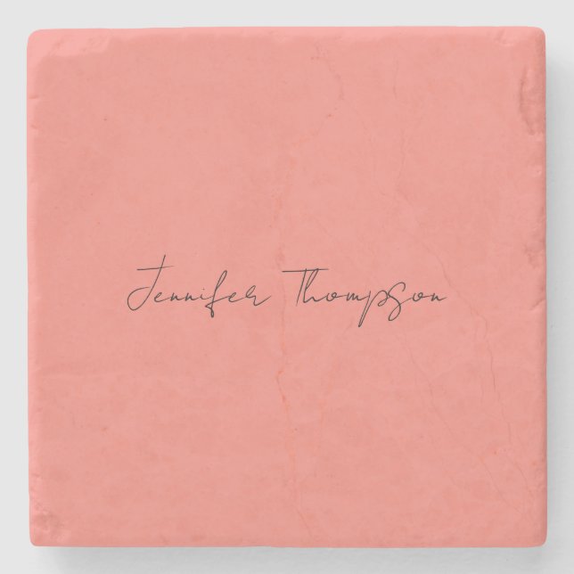 Kalligraphie Eleganto Coral Pink Schlicht Einfache Steinuntersetzer (Vorderseite)