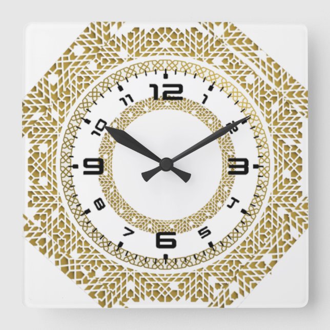 Kalligraphie Gold und Weiß Quadratische Wanduhr (Vorderseite)