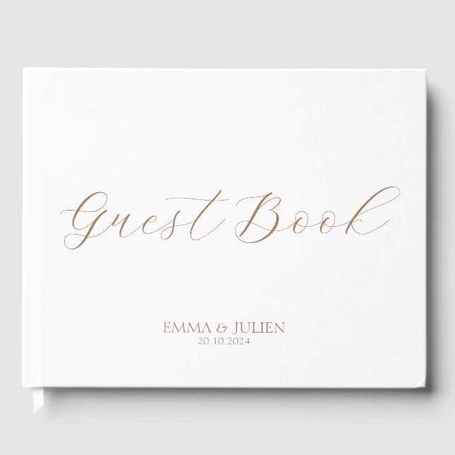 Kalligraphie Gold und weiße Hochzeitsbücher Gästebuch (Vorderseite)