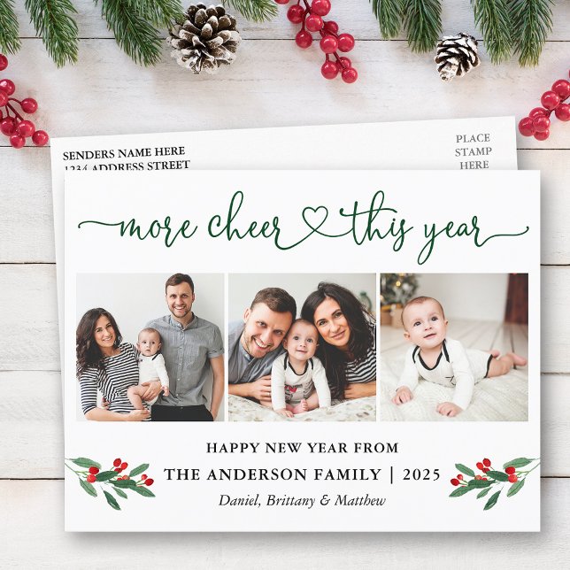 Kalligraphie Herz mehr Cheer Holly 3 Foto Postkarte (Customize to change your personalized text size or text style.)