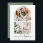 Kalligraphie Herzstück Grünen Foto Weihnachten<br><div class="desc">Moderne Kalligrafie Herzschrift Frohe Weihnachten 3 Foto Arch Holiday Card - Sage Green</div>
