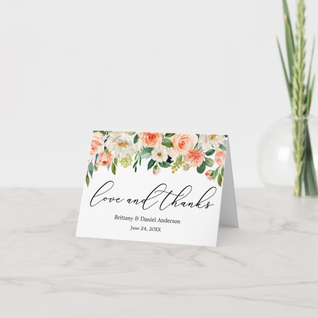 Kalligraphie-Liebe dank Coral White Floral Note Dankeskarte (Vorderseite)