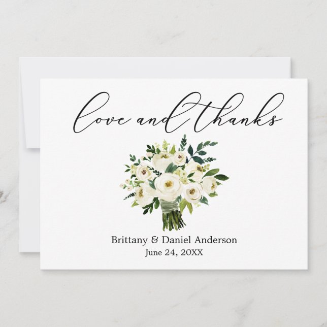 Kalligraphie-Liebe dank Green Floral Bouquet Dankeskarte (Vorderseite)