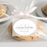 Kalligraphie Mit Monogramm glücklich je nach Hochz Runder Aufkleber<br><div class="desc">Kalligrafie Mit Monogramm glücklich je nach Hochzeit klassischer Rundsticker</div>