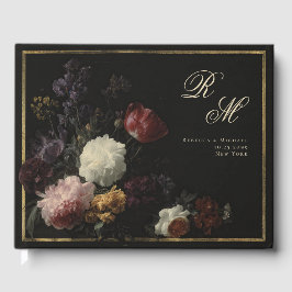 Kalligraphie Monogram Black Romantic Blume Gästebuch