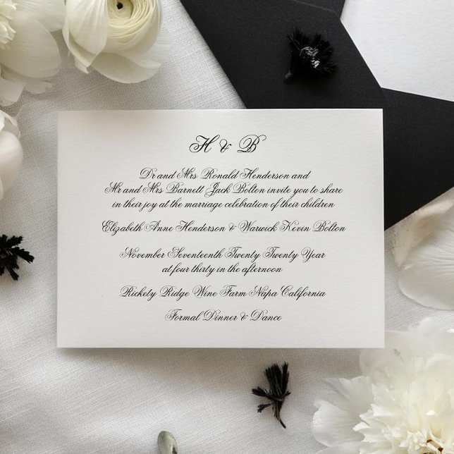 Kalligraphie Monogram Black & White Classic Weddin Einladung (Von Creator hochgeladen)