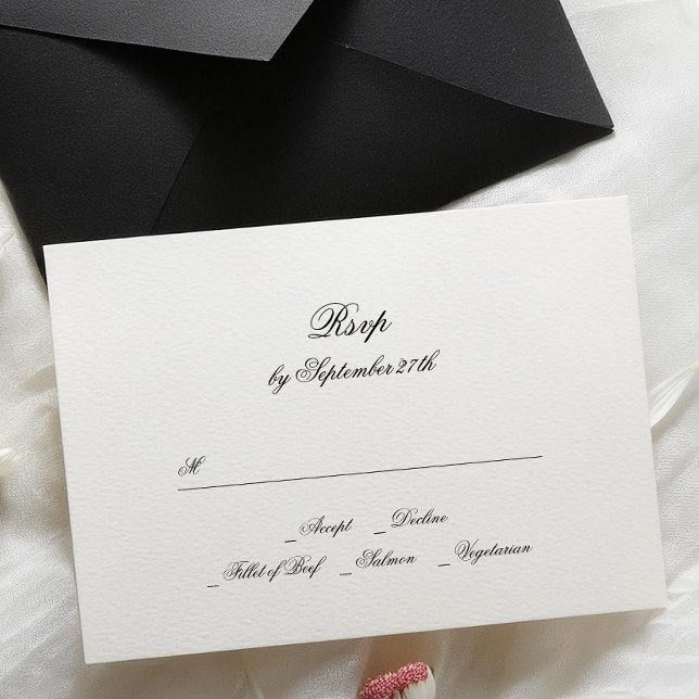 Kalligraphie Monogram Black & White Classic Weddin RSVP Karte (Von Creator hochgeladen)