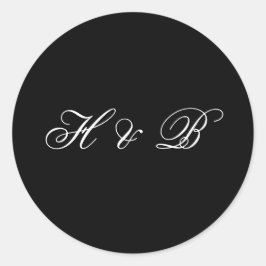 Kalligraphie Monogram Black & White Classic Weddin Runder Aufkleber