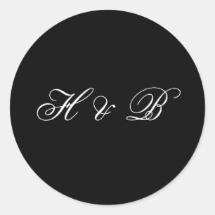 Kalligraphie Monogram Black & White Classic Weddin Runder Aufkleber