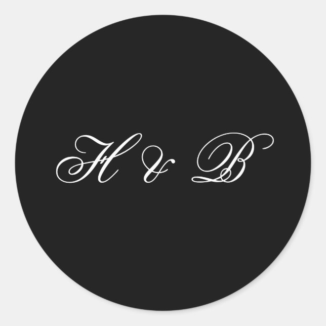Kalligraphie Monogram Black & White Classic Weddin Runder Aufkleber (Vorderseite)