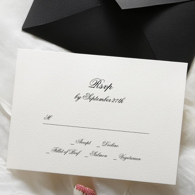 Kalligraphie Monogram Schwarz-Weiß-Feierliche Hoch RSVP Karte (Von Creator hochgeladen)