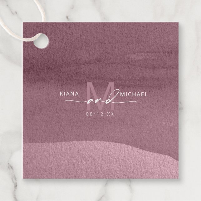 Kalligraphie Monogram Wedding Mauve ID771 Geschenkanhänger (Vorderseite)