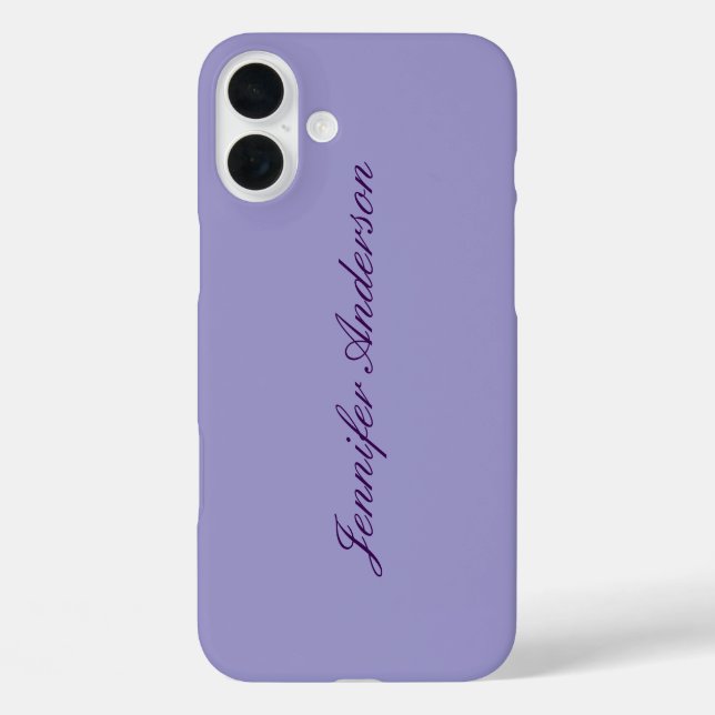 Kalligraphie Pastel Pale Lila Personalisiert iPhone 16 Plus Hülle (Rückseite)