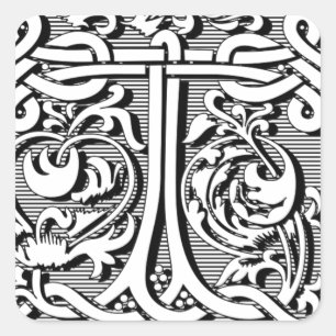 Kalligraphie-Renaissance-Monogramm T Quadratischer Aufkleber