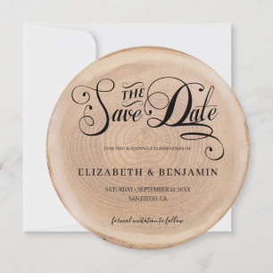 Kalligraphie Rundholz Rustikales Foto Save the Dat Einladung
