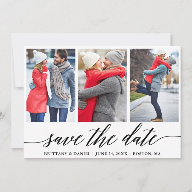 Kalligraphie Save the Date Verlobung 3 Fotokarte Einladung (Vorderseite)