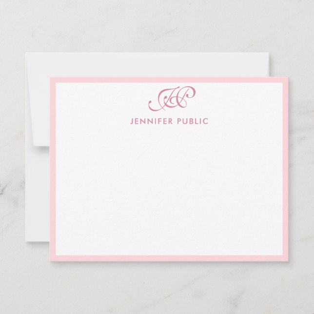 Kalligraphie Script Monogram Elegant Blush Pink Mitteilungskarte (Vorderseite)