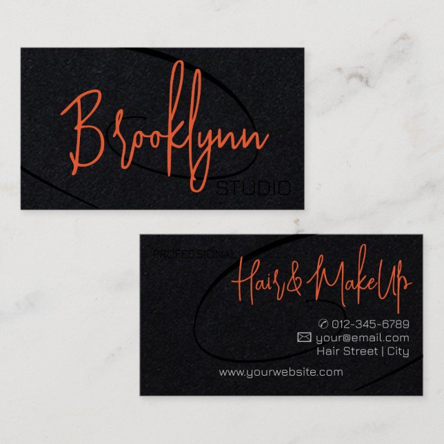 Kalligraphie Signature Beruflich Hair Studio Visitenkarte (Vorne/Hinten)