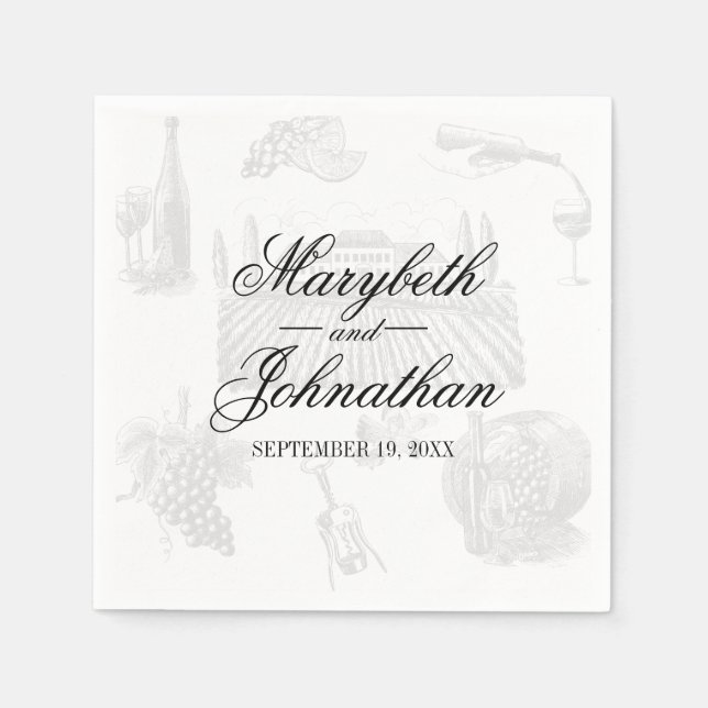 Kalligraphie & Wine Wedding Gemustert Paper Napkin Serviette (Vorderseite)