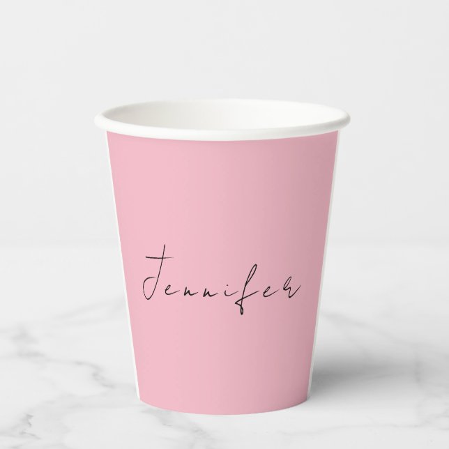 Kalligraphiename beruflich schlicht-rosa-feminin pappbecher (Vorderseite)