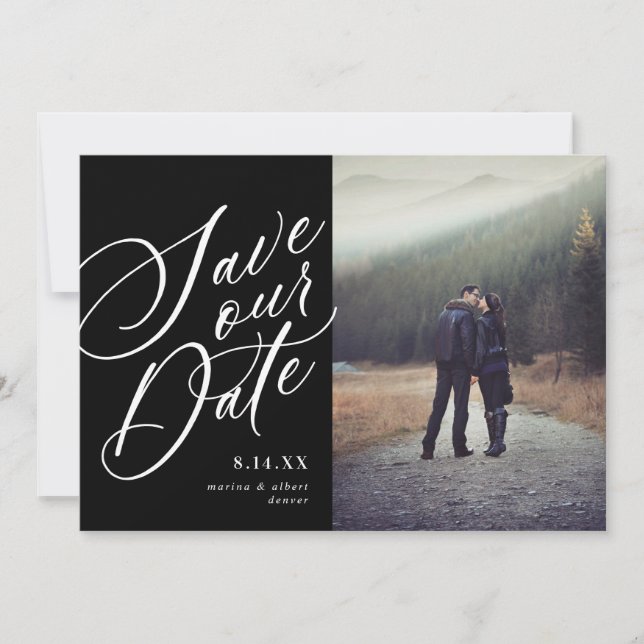 Kalligraphieschrift | Schwarz | FOTO Save The Date (Vorderseite)