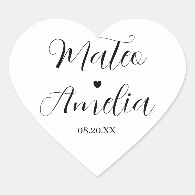 Kalligraphische Braut und Bräutigamen auf Heart-Au Herz-Aufkleber (Vorderseite)