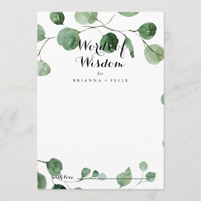 Kalligraphische Hochzeitwörter der Weisheit Eukaly Hinweiskarte (Vorderseite)