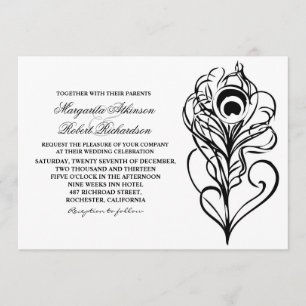 kalligraphische Pfaufeder-Hochzeitseinladungen Einladung