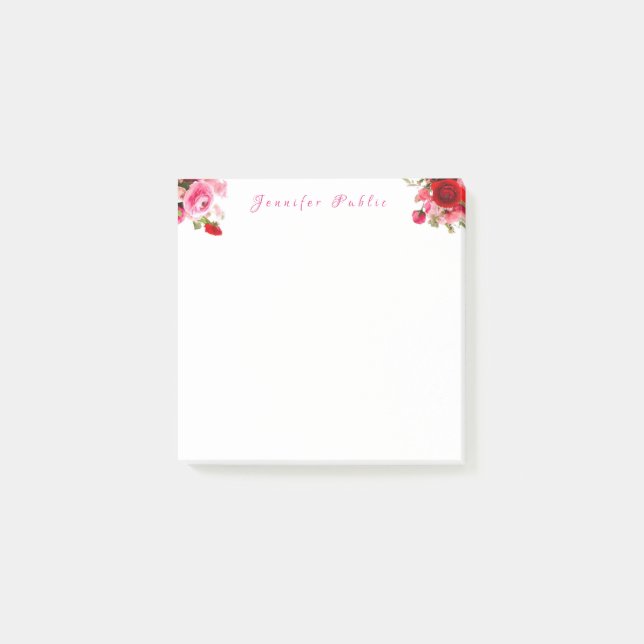 Kalligraphischer Name Text Wasserfarben Rose Blume Post-it Klebezettel (Vorderseite)
